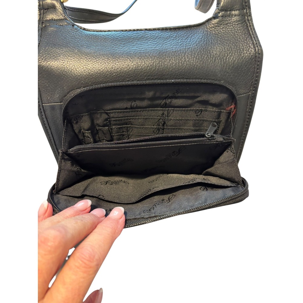Fossil Vtg 1954 Black Pebbled Leather Shoulder Bag. Adjustable straps. Classic‎ - Picture 8 of 15